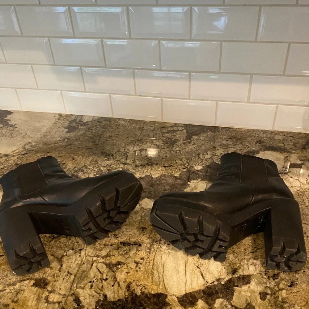 Black Chunky Lug Sole Platform Boots Chelsea Italy - Picture 5 of 7